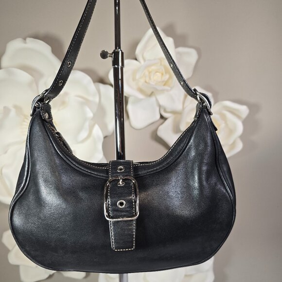 Vintage Coach Buckle Hobo Black Leather Bag - Picture 2 of 11